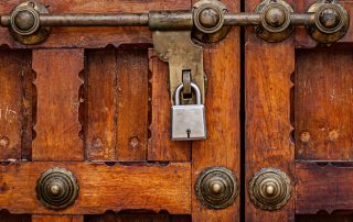 Latch with padlock on door in India