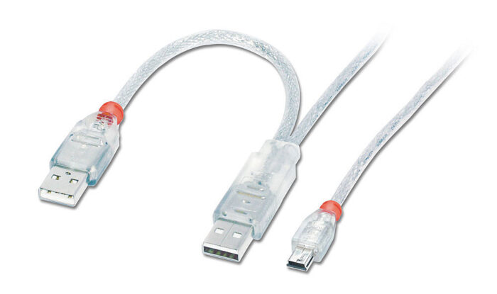 0.5m USB 2.0 Dual Power YCable, 2 x Type A (20cm)/ mini B 0.5m