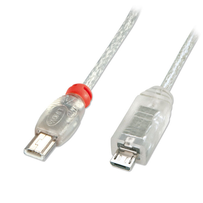 1m USB OTG Cable - Transparent, Type Mini A to Micro B